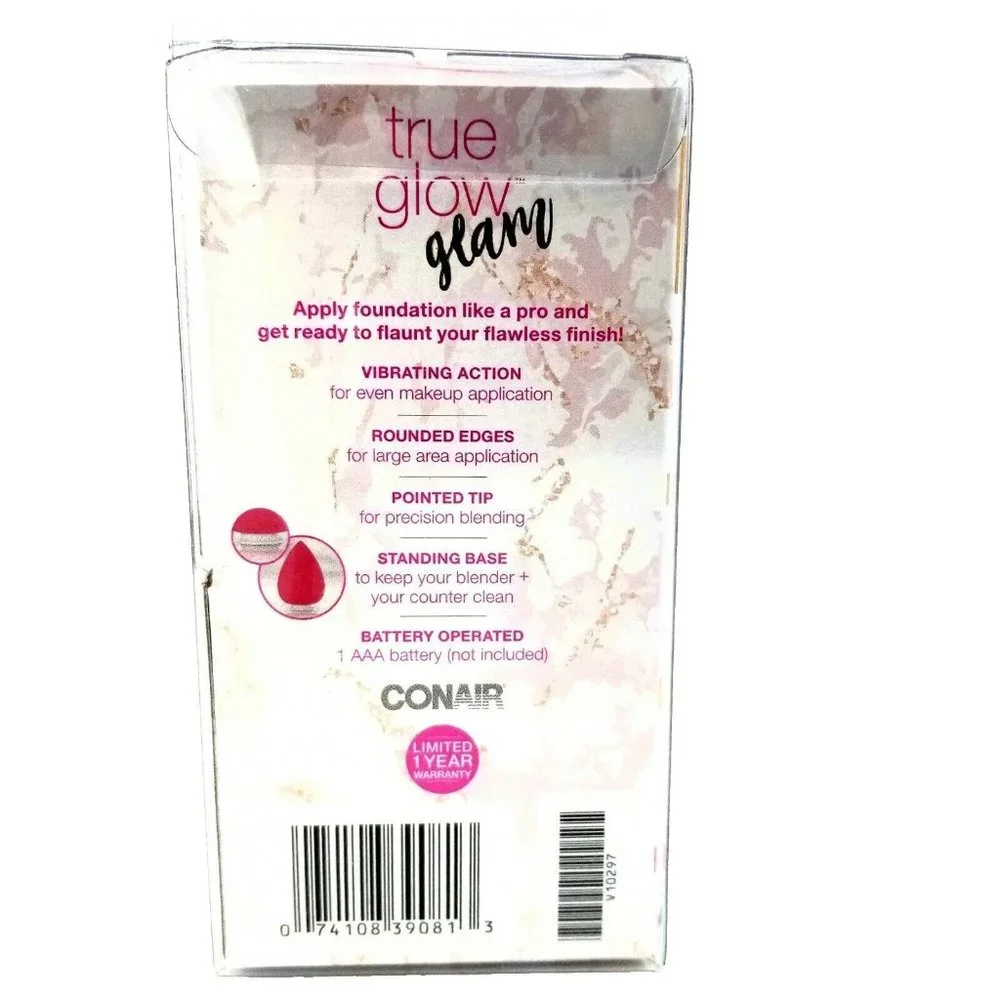 Conair True Glow Glam Vibrating Makeup Blender Sponge Standing Base Pink NEW